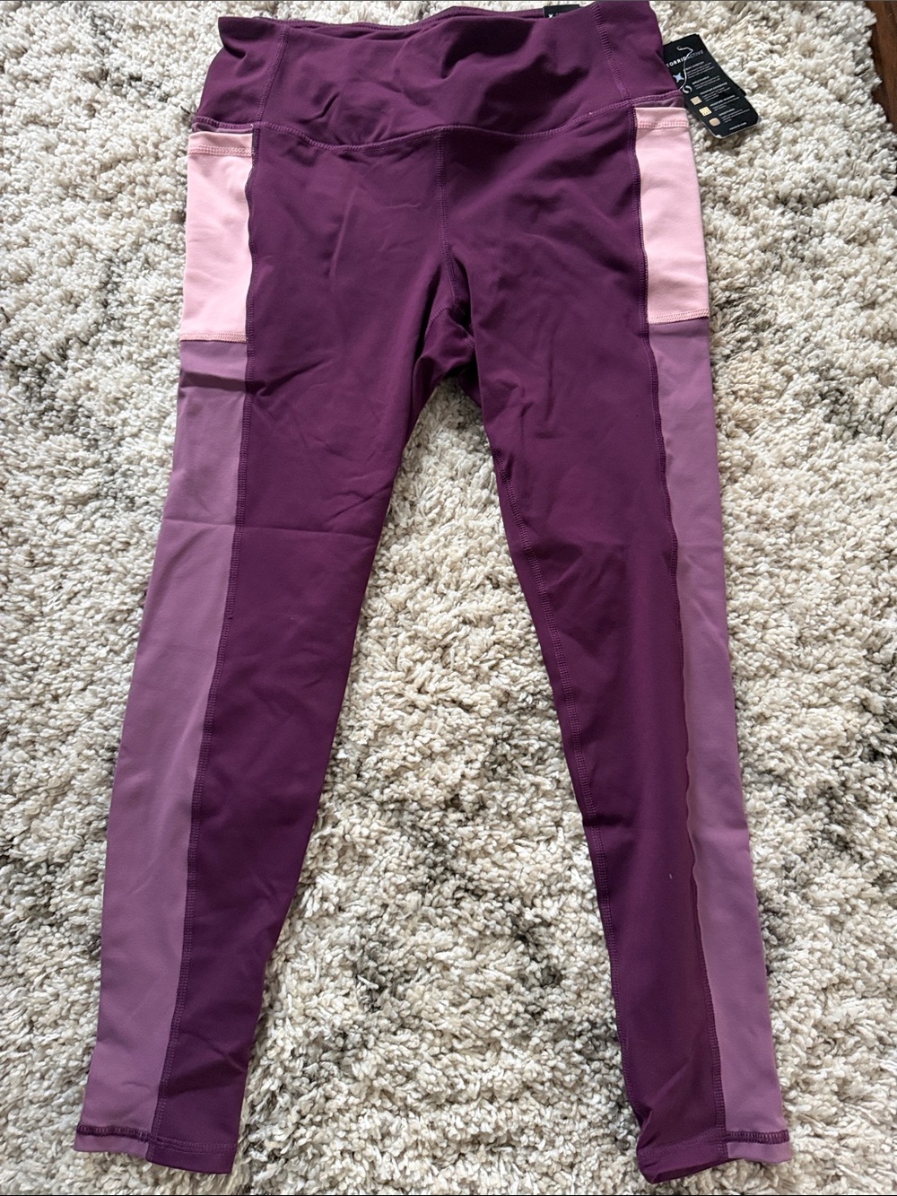 High-Rise Plum Colorblock Leggings with Light Purple Side Panels